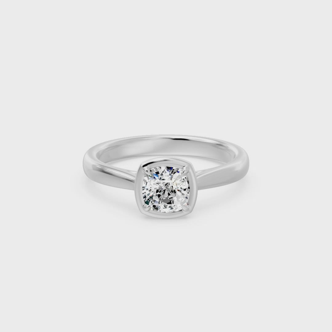 Frame Bezel Cushion Cut Solitaire Ring, lab-grown diamonds, 14K white gold, video