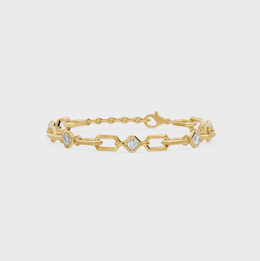 Prism Round Diamond Five Stone Bracelet, lab-grown diamonds, 14K yellow gold, video