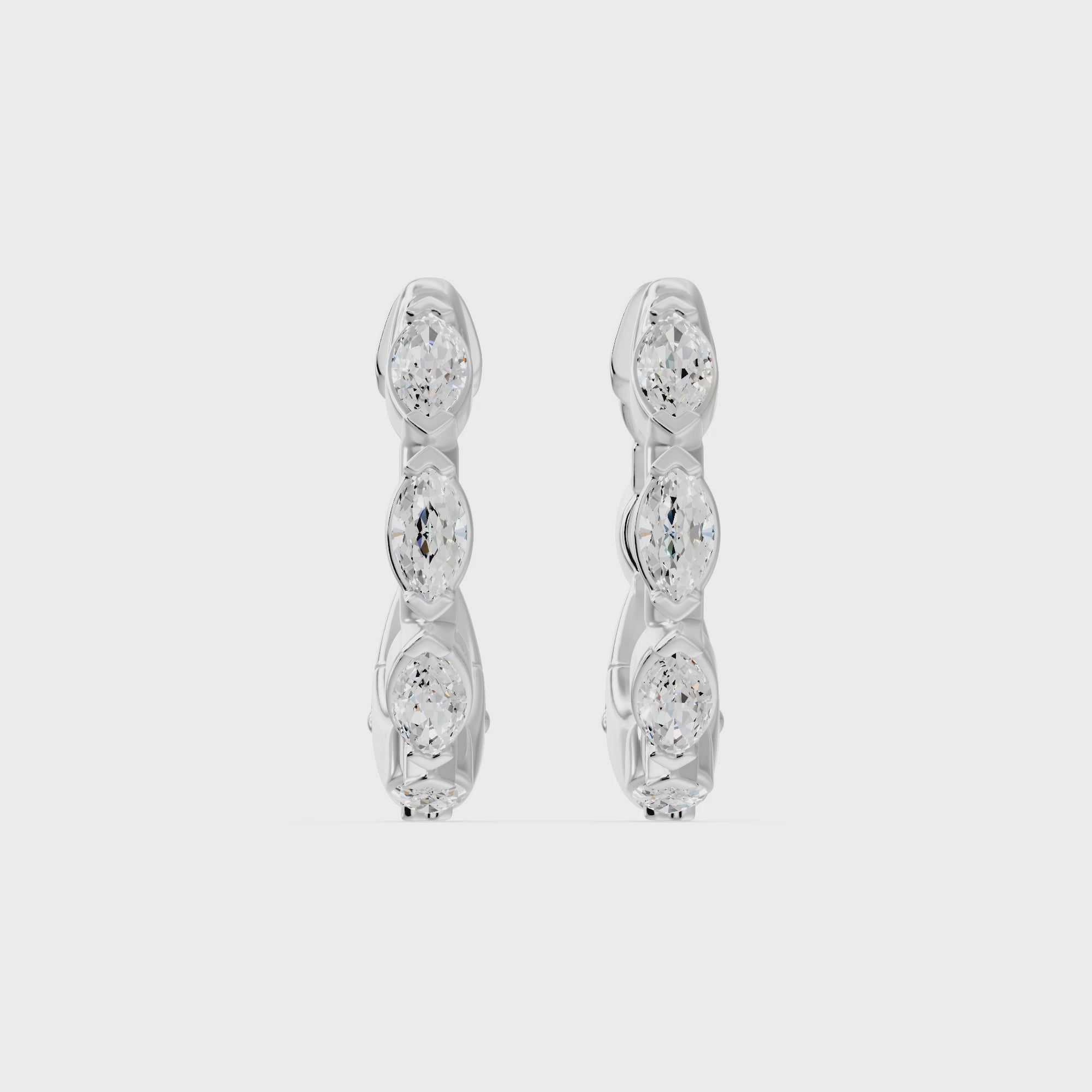 Chevron Huggie Marquise Diamond Earrings, lab-grown diamonds, 14K white gold, video