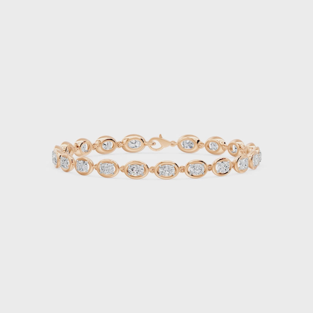Frame Bezel Bar Oval Diamond Link Bracelet, lab-grown diamonds, 14K rose gold, video