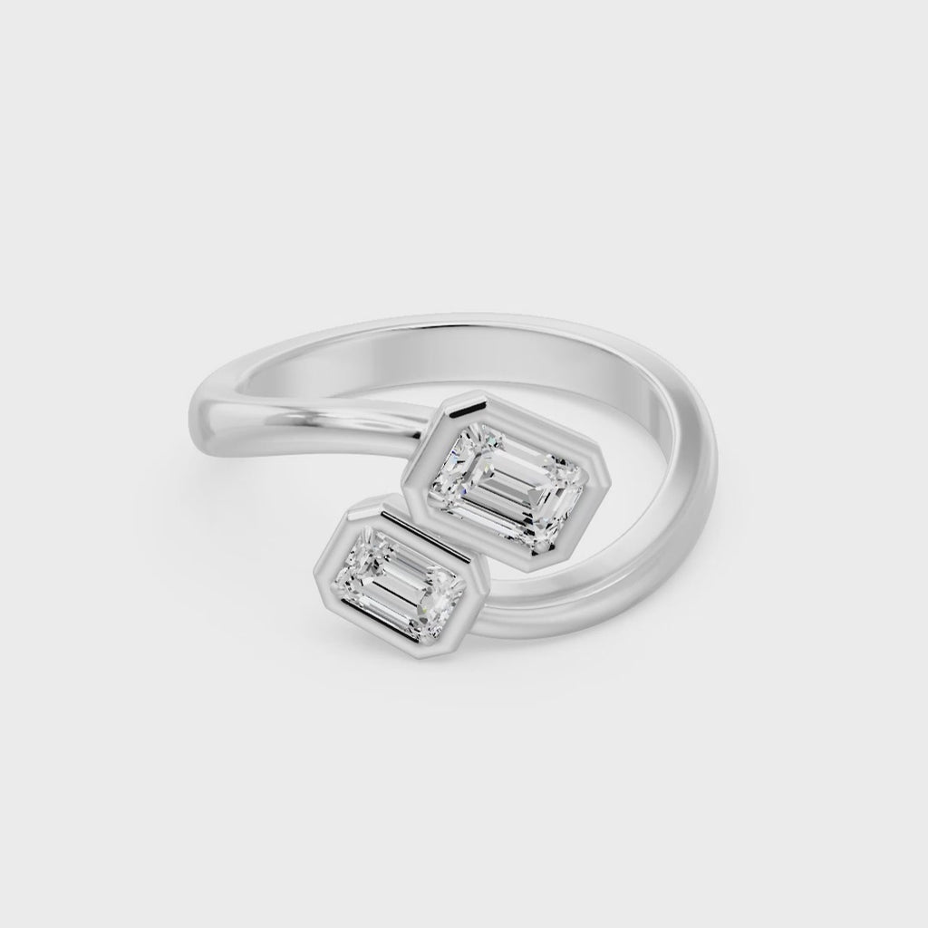 Frame Bezel Emerald Duo Two Stone Ring, lab-grown diamonds, 14K white gold, video