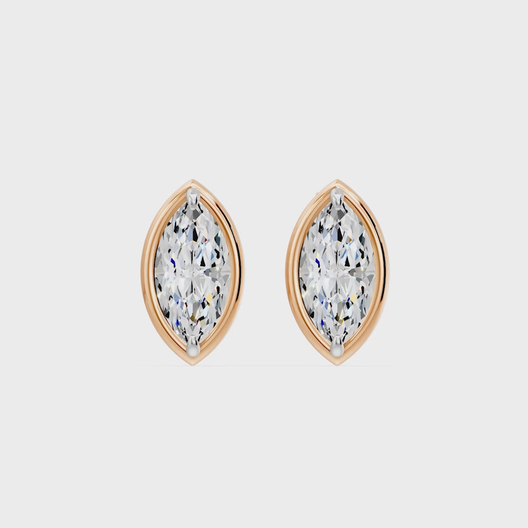 Frame Bezel Marquise Solitaire Stud Earrings, lab-grown diamonds, 14K rose gold, video