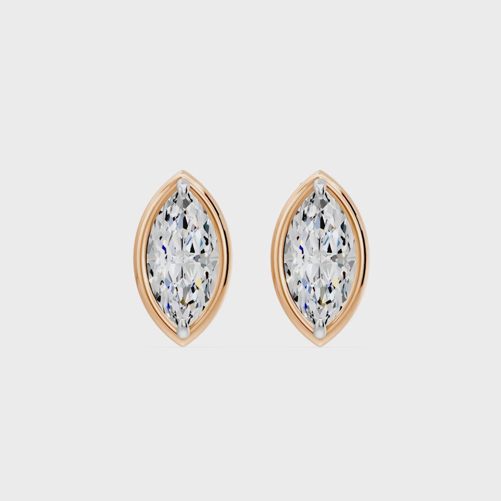 Frame Bezel Marquise Solitaire Stud Earrings, lab-grown diamonds, 14K rose gold, video