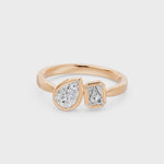 Frame Bezel Pear Emerald Two Stone Ring, lab-grown diamonds, 14K rose gold, video