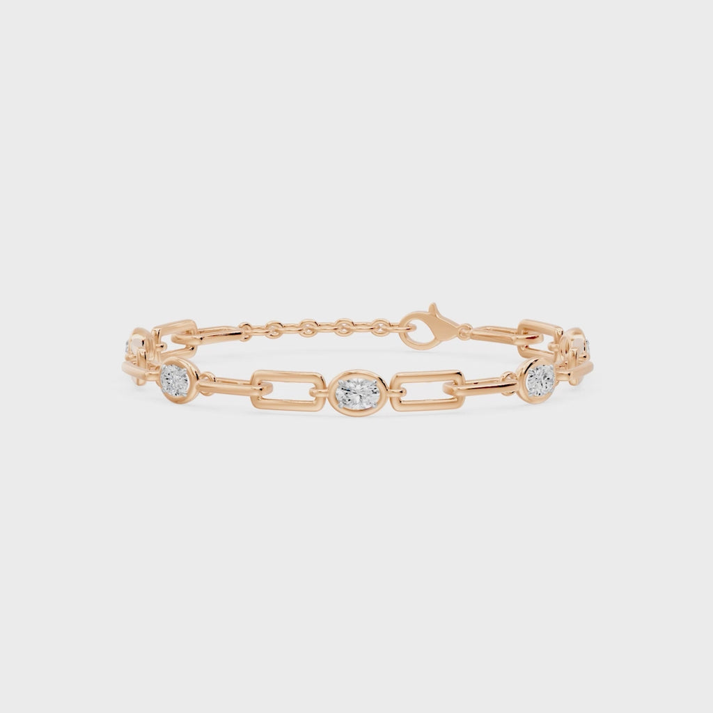 Soft Paper Clip Oval Diamond Five Stone Bracelet, lab-grown diamonds, 14K rose gold, video