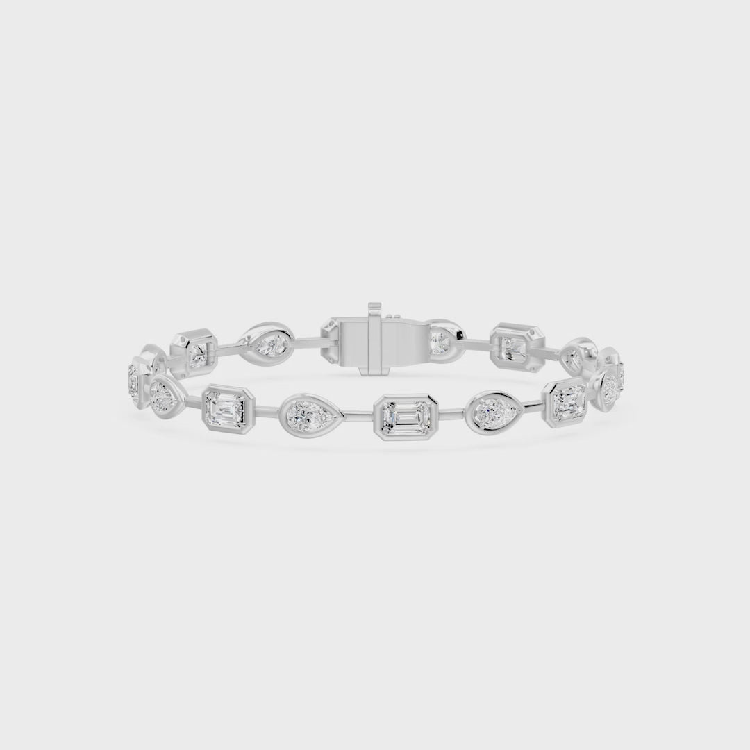 Frame Bezel Bar Pear & Emerald Cut Diamond Link Bracelet, lab-grown diamonds, 14K white gold, video