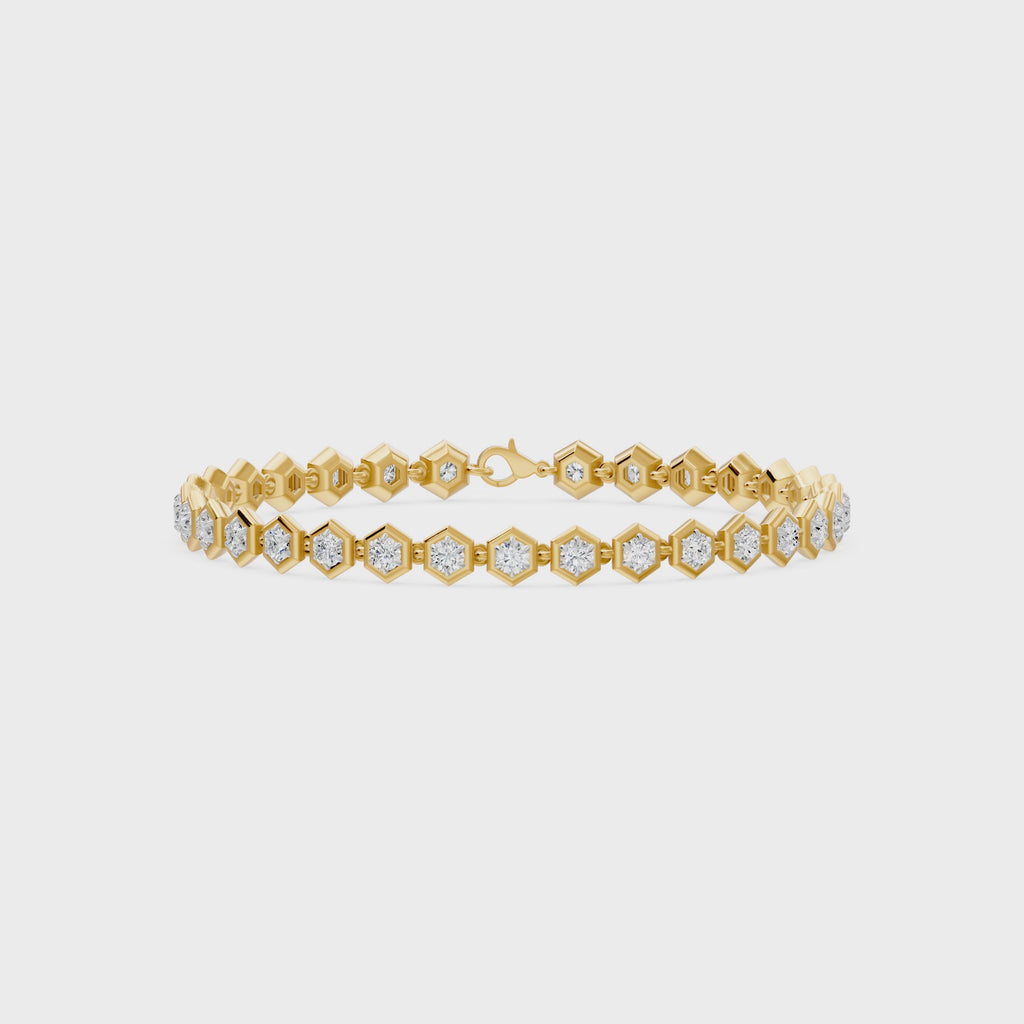 Hexagon Bezel Chain Bracelet, lab-grown diamonds, 14K yellow gold, video