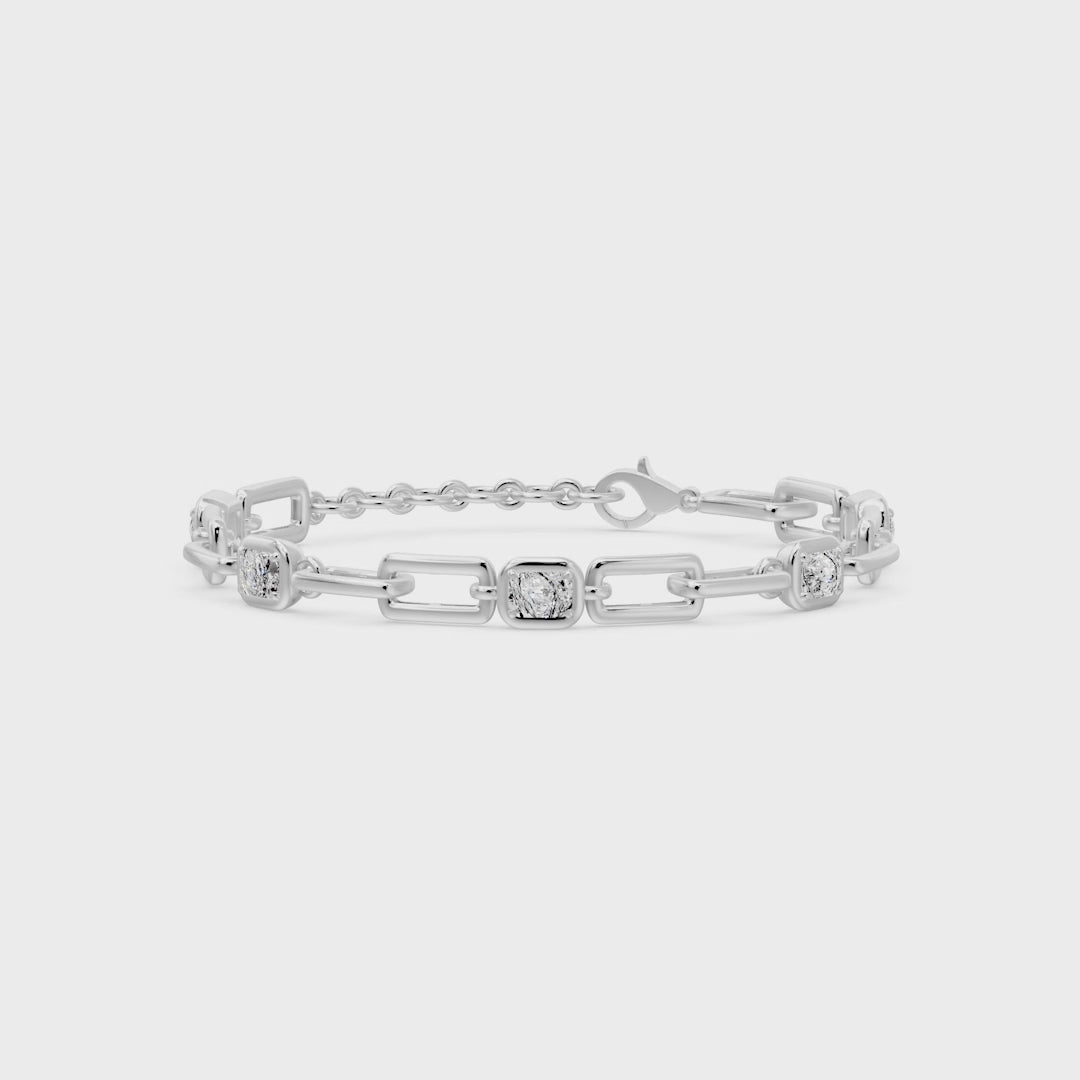 Soft Paper Clip Ashoka Cut Five Stone Bracelet, lab-grown diamonds, 14K white gold, video