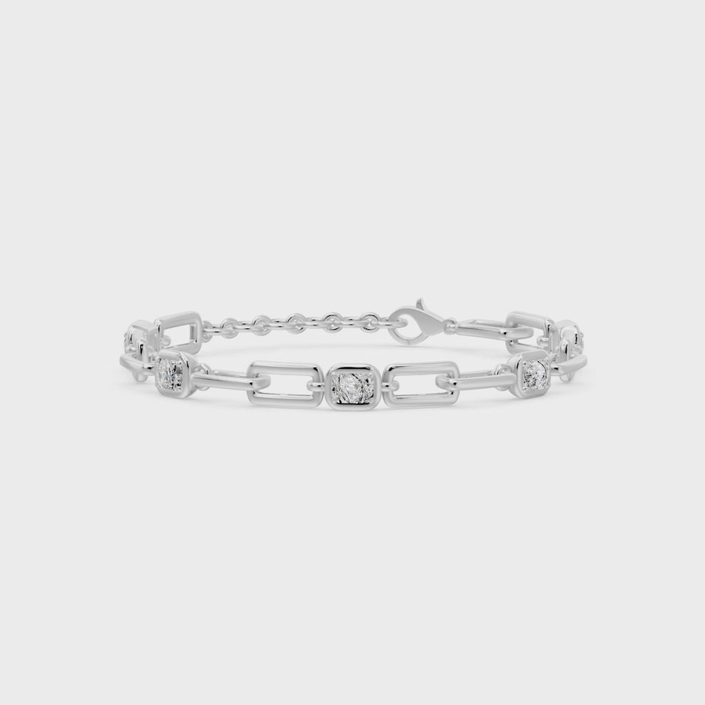 Soft Paper Clip Ashoka Cut Five Stone Bracelet, lab-grown diamonds, 14K white gold, video
