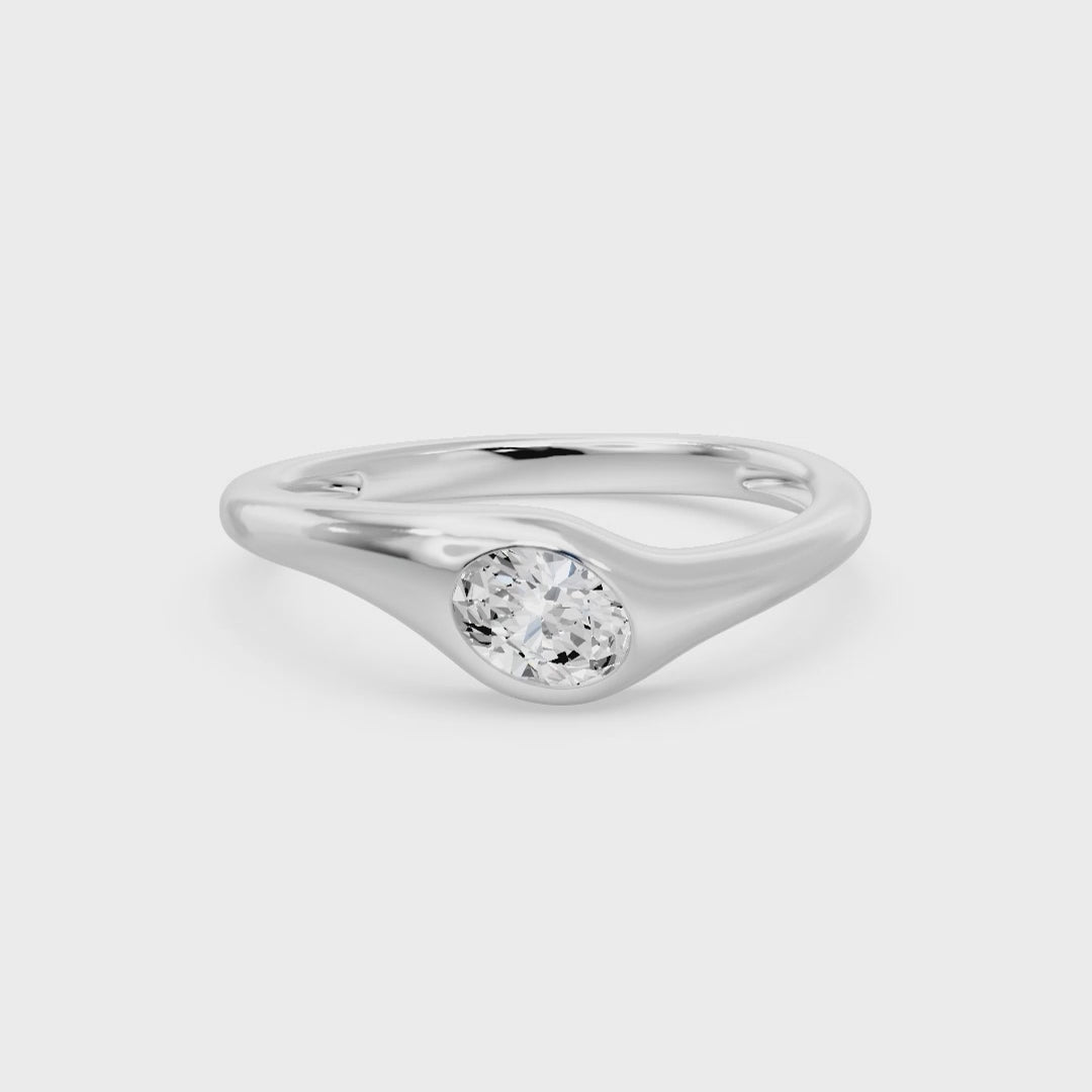 Bezel Diagonal Oval Solitaire Ring, lab-grown diamonds, 14K white gold, video
