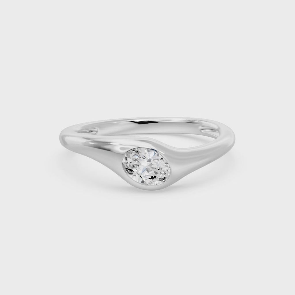 Bezel Diagonal Oval Solitaire Ring, lab-grown diamonds, 14K white gold, video