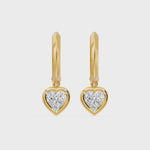 Frame Bezel Heart Dangle Huggie Earrings, lab-grown diamonds, 14K yellow gold, video