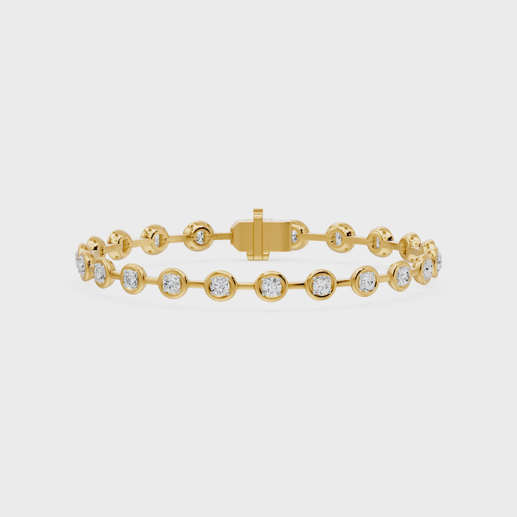 Frame Bezel Bar Round Diamond Link Bracelet, lab-grown diamonds, 14K yellow gold, video