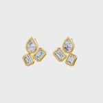 Frame Bezel Pear Emerald Trio Stud Earrings, lab-grown diamonds, 14K yellow gold, video