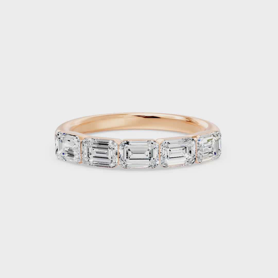 Walking Emerald Cut Five Stone Ring, lab-grown diamonds, 14K rose gold, video