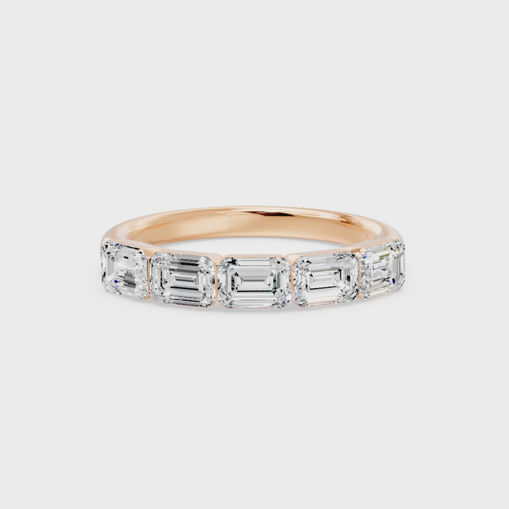 Walking Emerald Cut Five Stone Ring, lab-grown diamonds, 14K rose gold, video