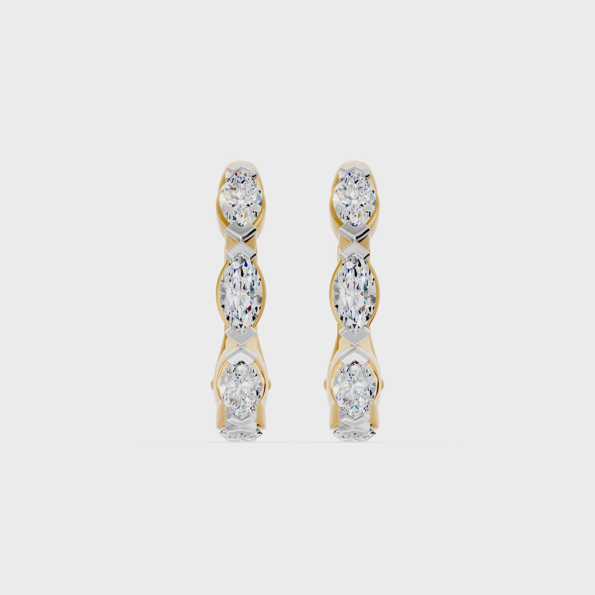 Chevron Huggie Marquise Diamond Earrings, lab-grown diamonds, 14K yellow gold, video