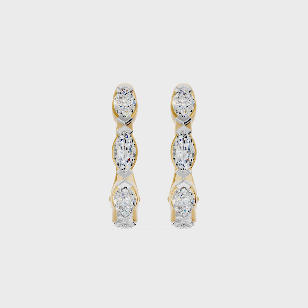 Chevron Huggie Marquise Diamond Earrings, lab-grown diamonds, 14K yellow gold, video