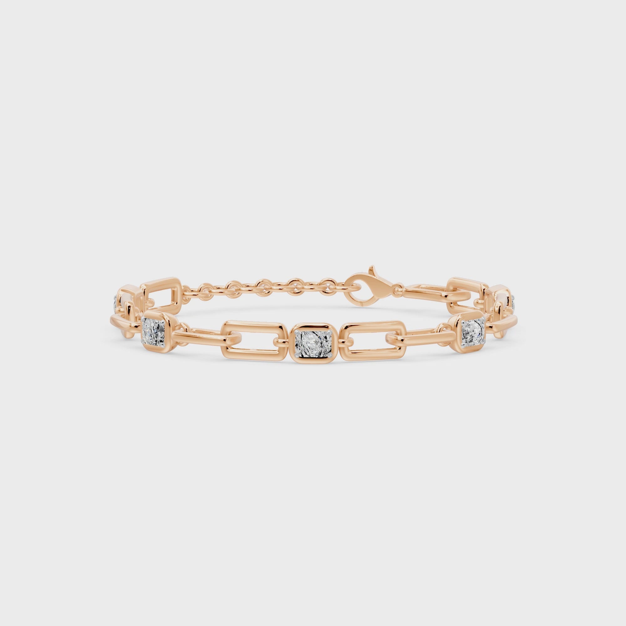 Soft Paper Clip Ashoka Cut Five Stone Bracelet, lab-grown diamonds, 14K rose gold, video