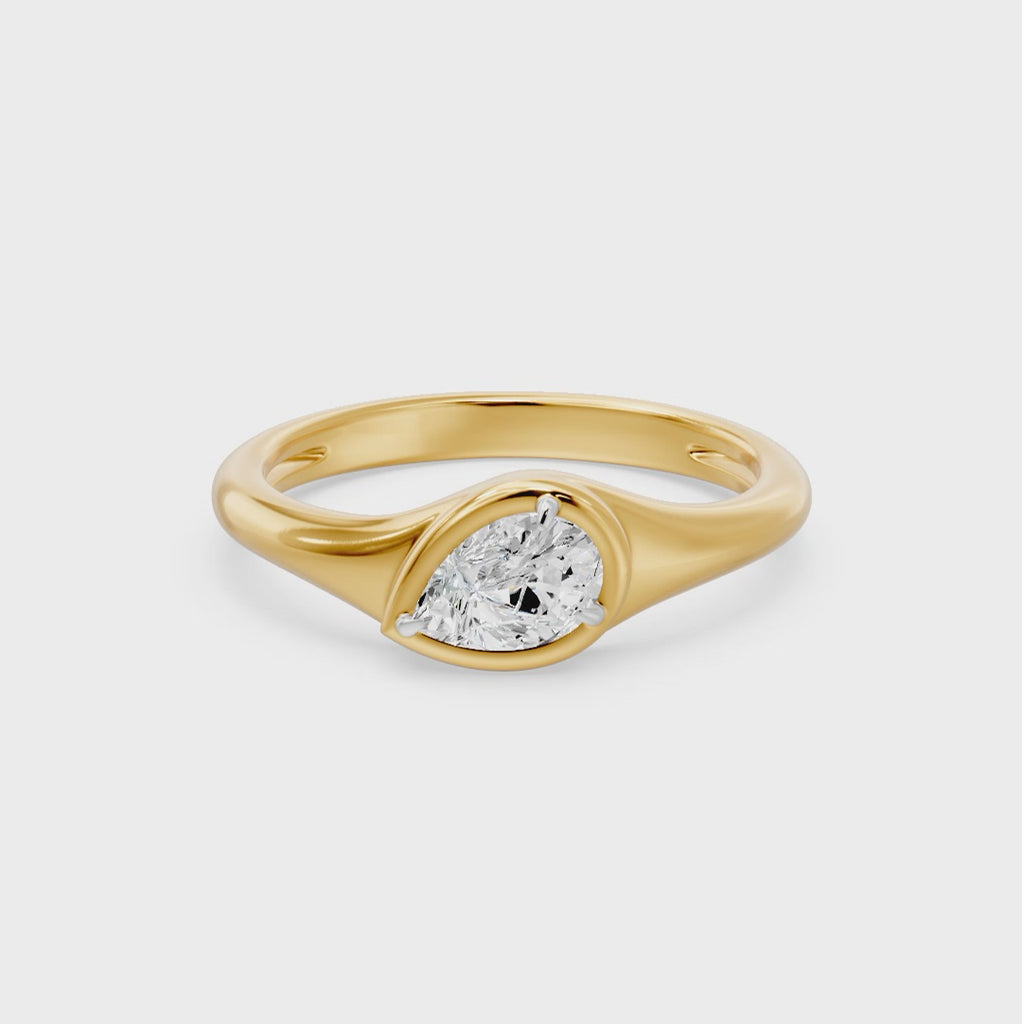 Frame Bezel Diagonal Pear Solitaire Ring, lab-grown diamonds, 14K yellow gold, video