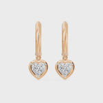 Frame Bezel Heart Dangle Huggie Earrings, lab-grown diamonds, 14K rose gold, video