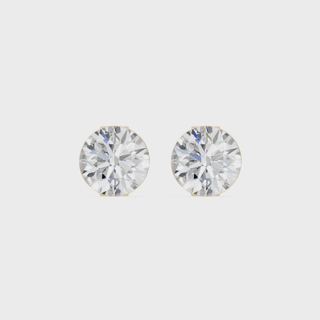 Nova Bezel Round Solitaire Stud Earrings, lab-grown diamonds, 14K yellow gold, video