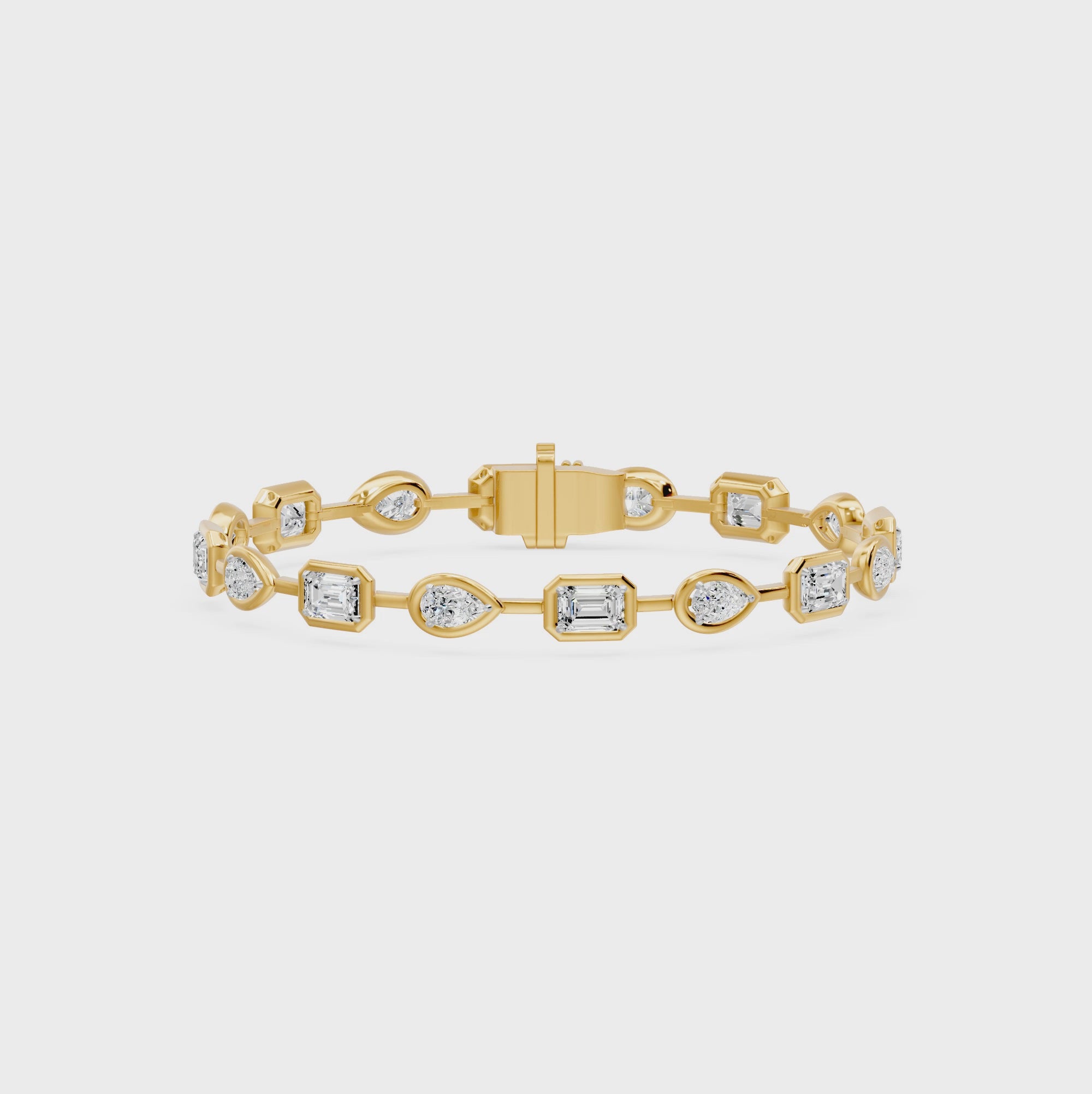 Frame Bezel Bar Pear & Emerald Cut Diamond Link Bracelet, lab-grown diamonds, 14K yellow gold, video