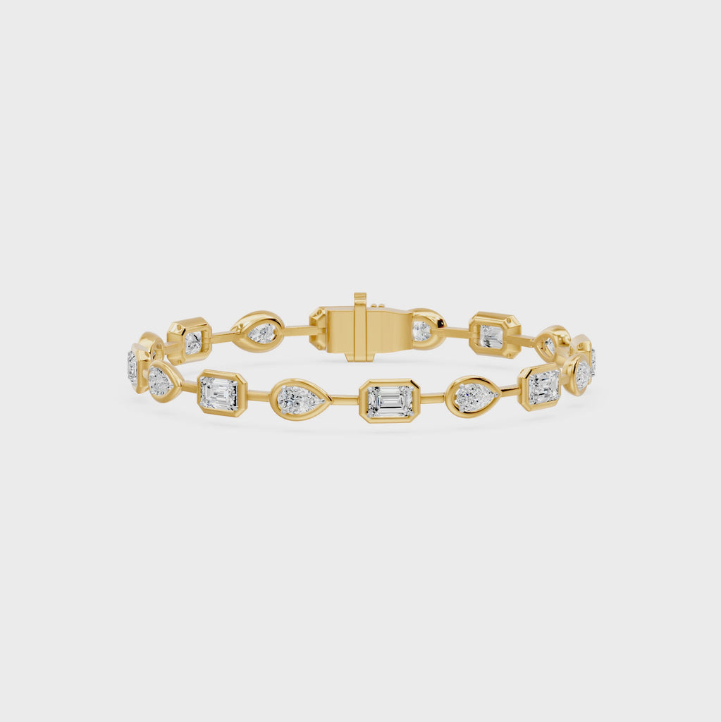 Frame Bezel Bar Pear & Emerald Cut Diamond Link Bracelet, lab-grown diamonds, 14K yellow gold, video