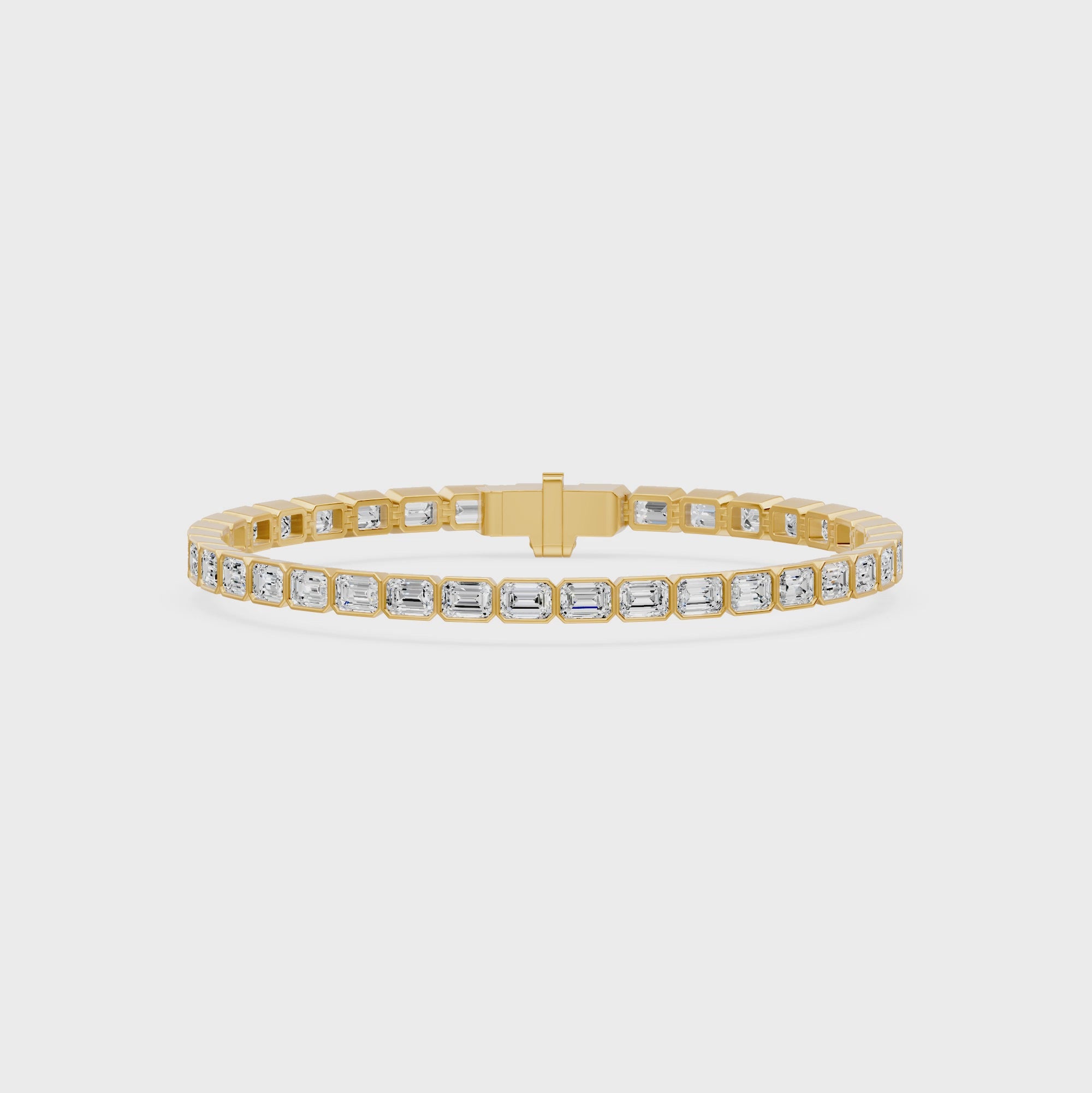 Nova Bezel Emerald Cut Diamond Tennis Bracelet, lab-grown diamonds, 14K yellow gold, video
