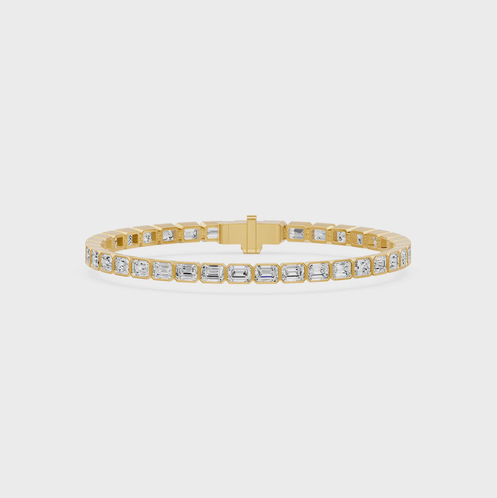 Nova Bezel Emerald Cut Diamond Tennis Bracelet, lab-grown diamonds, 14K yellow gold, video