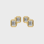 Frame Bezel Emerald Duo Stud Earrings, lab-grown diamonds, 14K yellow gold, video