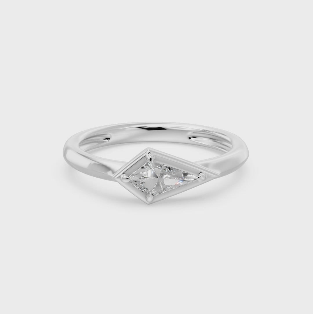 Frame Bezel East West Kite Cut Solitaire Ring, lab-grown diamonds, 14K white gold, video