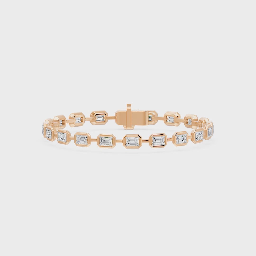 Frame Bezel Bar Emerald Cut Diamond Link Bracelet, lab-grown diamonds, 14K rose gold, video