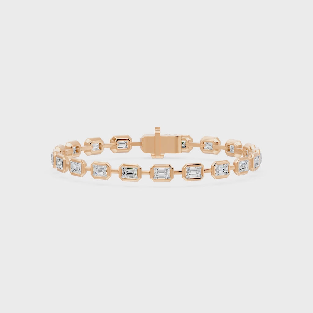 Frame Bezel Bar Emerald Cut Diamond Link Bracelet, lab-grown diamonds, 14K rose gold, video