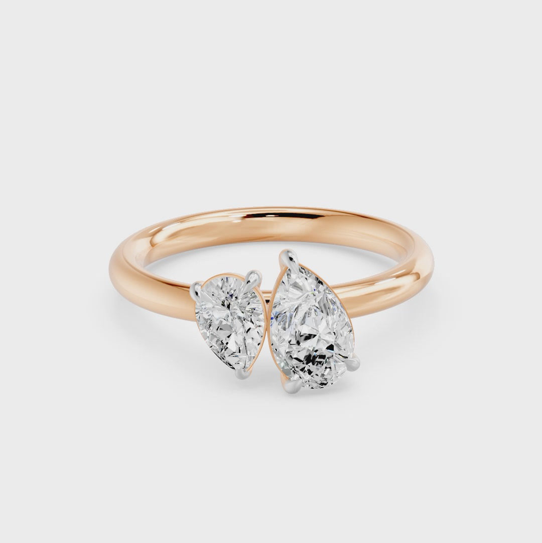 Toi Et Moi Pear Duo Two Stone Ring, lab-grown diamonds, 14K rose gold, video