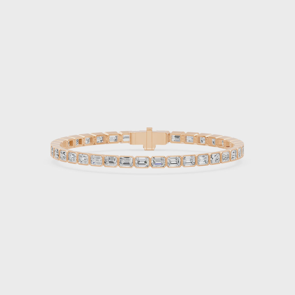 Nova Bezel Emerald Cut Diamond Tennis Bracelet, lab-grown diamonds, 14K rose gold, video