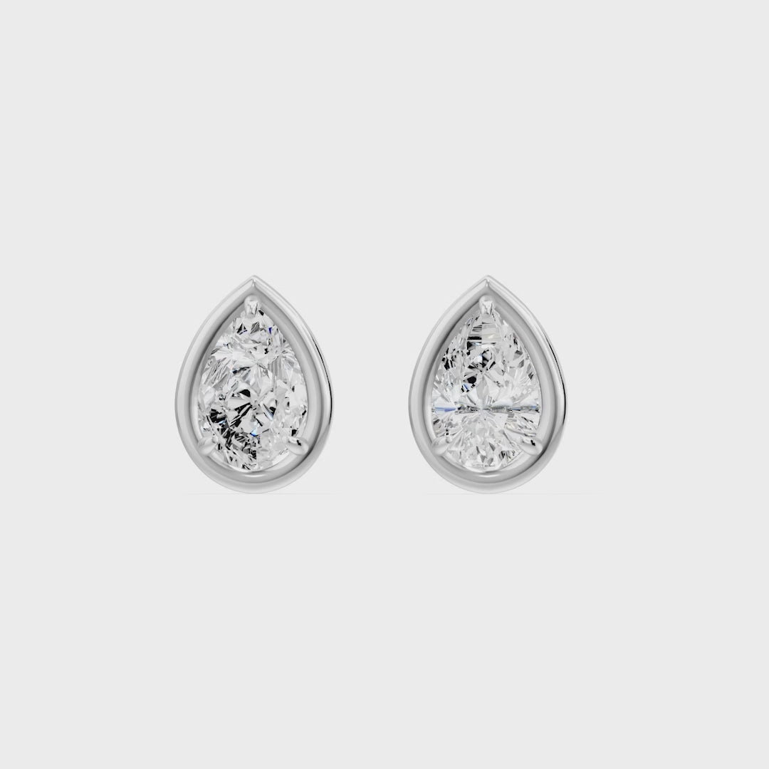 Frame Bezel Pear Solitaire Stud Earrings, lab-grown diamonds, 14K white gold, video
