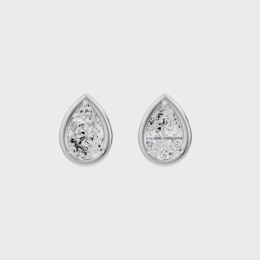 Frame Bezel Pear Solitaire Stud Earrings, lab-grown diamonds, 14K white gold, video