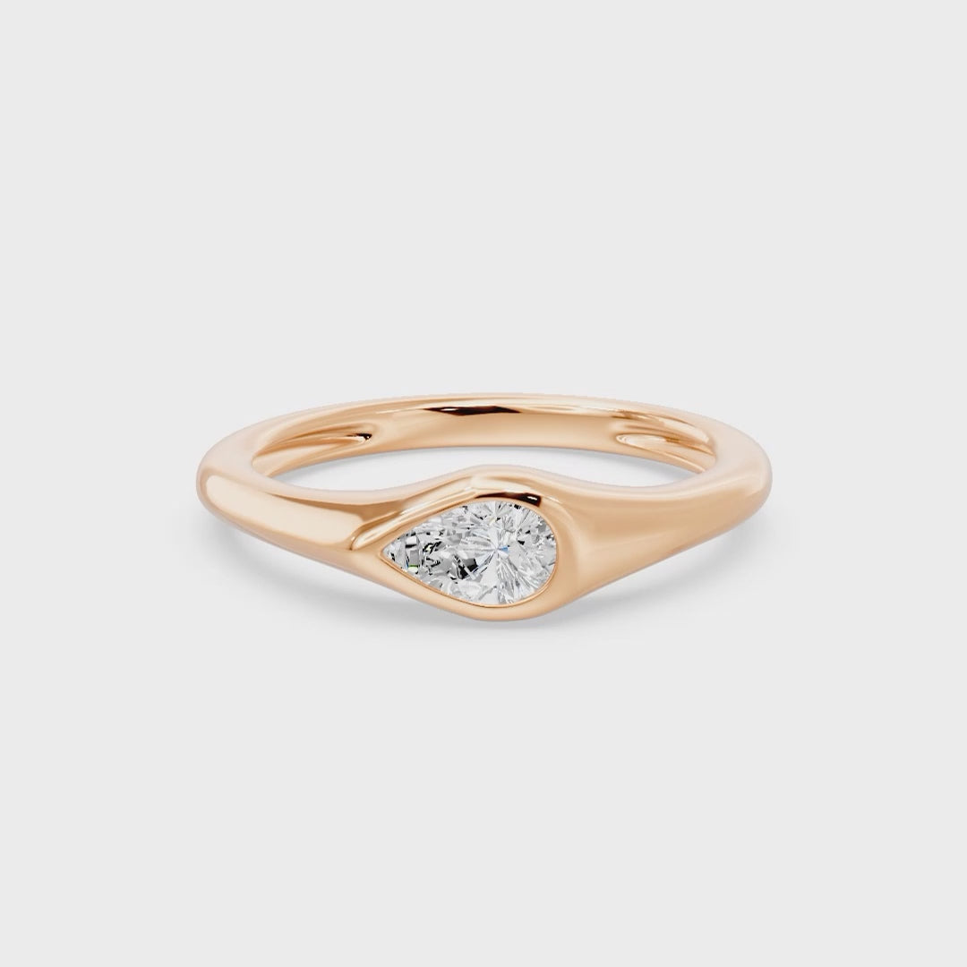 Bezel East West Pear Solitaire Ring, lab-grown diamonds, 14K rose gold, video