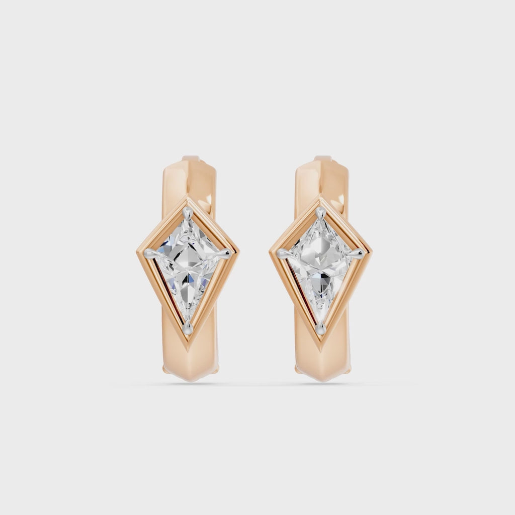 Frame Bezel Kite Huggie Earrings, lab-grown diamonds, 14K rose gold, video