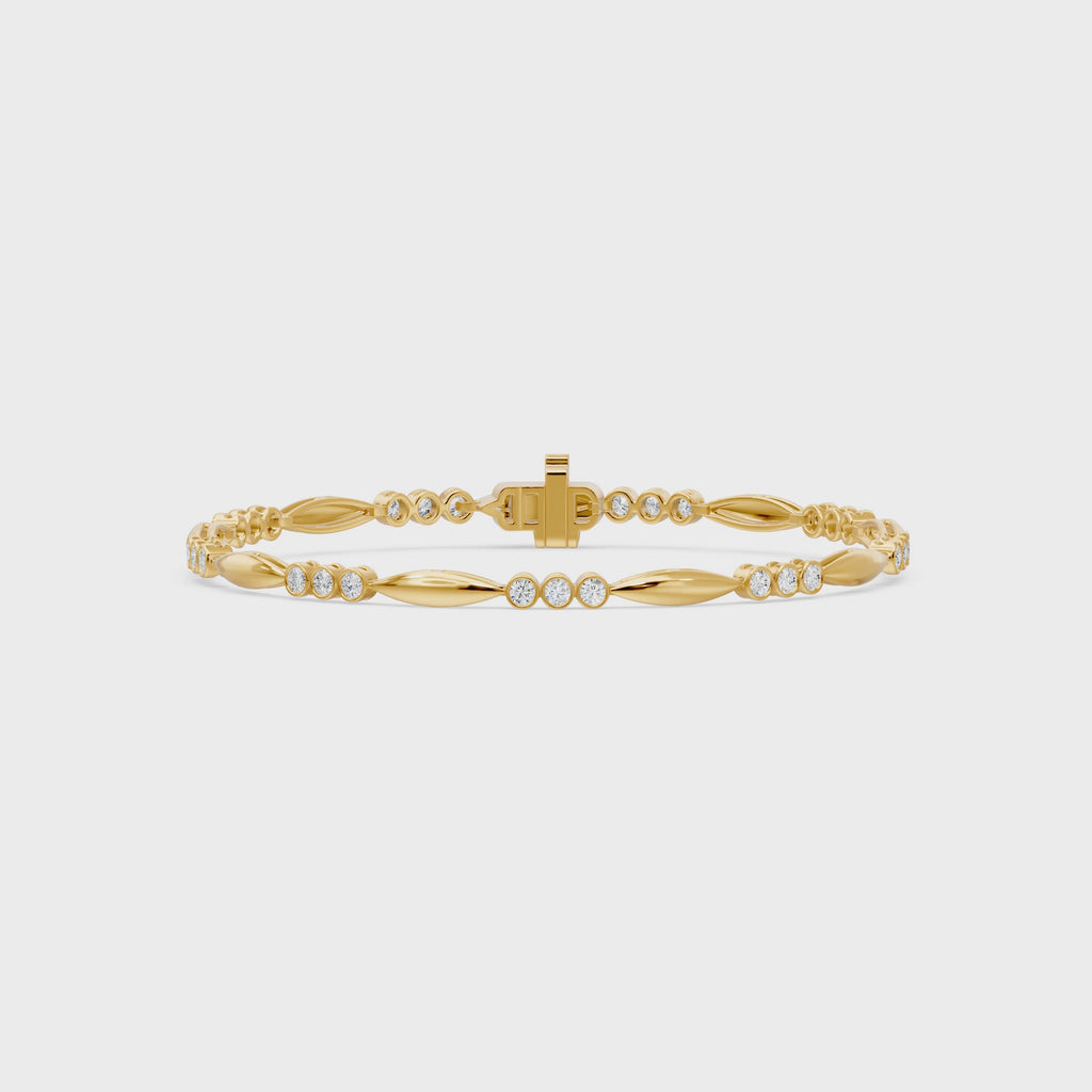 Nova Bezel Trio Round Diamond Tennis Bracelet, lab-grown diamonds, 14K yellow gold, video