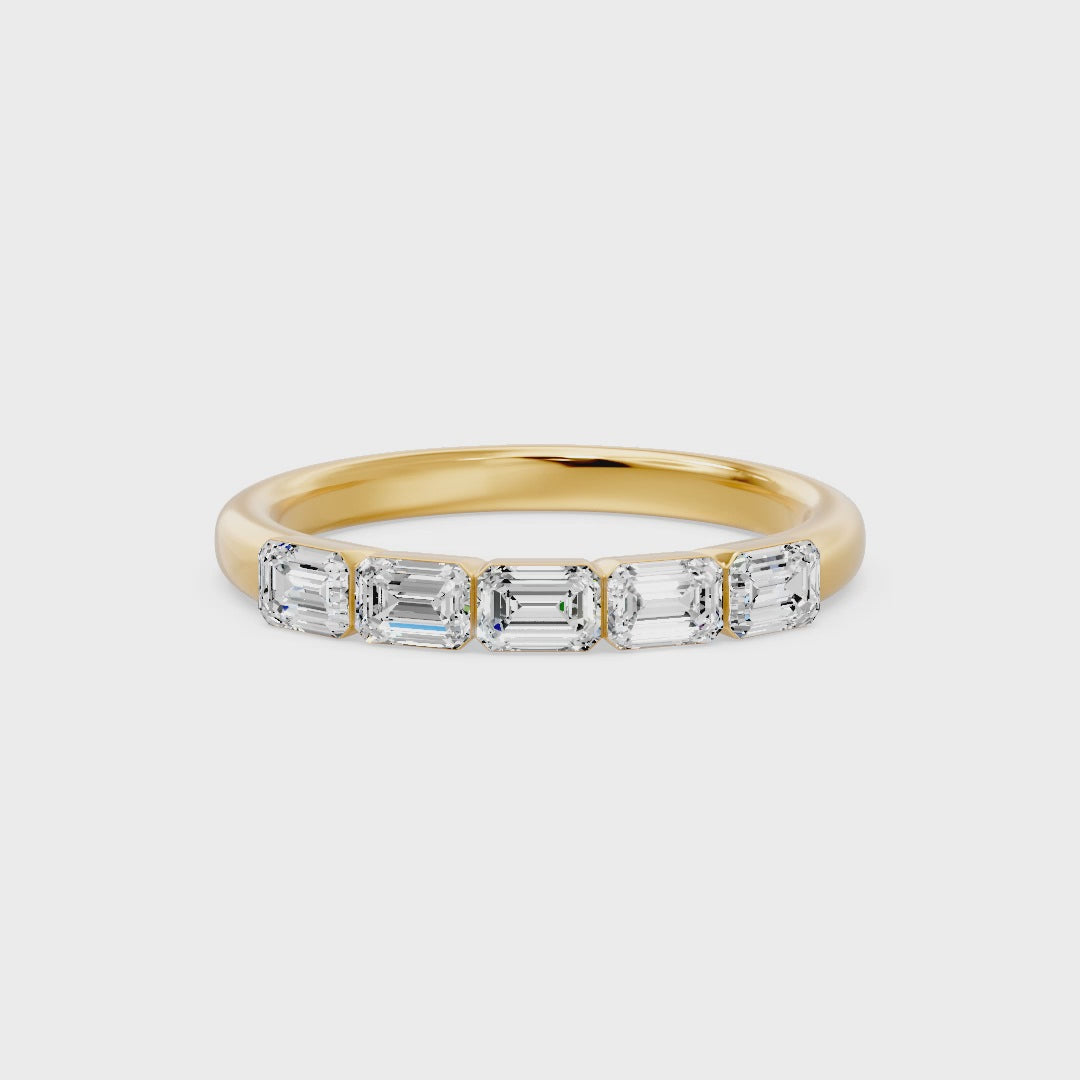 Walking Emerald Cut Five Stone Ring, lab-grown diamonds, 14K yellow gold, video