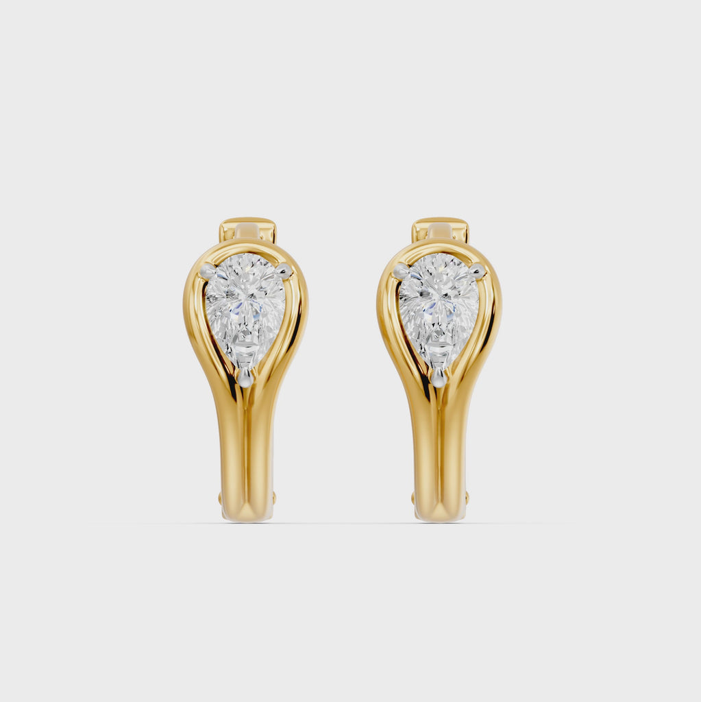 Bezel Pear Huggie Earrings, lab-grown diamonds, 14K yellow gold, video