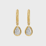 Frame Bezel Pear Dangle Huggie Earrings, lab-grown diamonds, 14K yellow gold, video