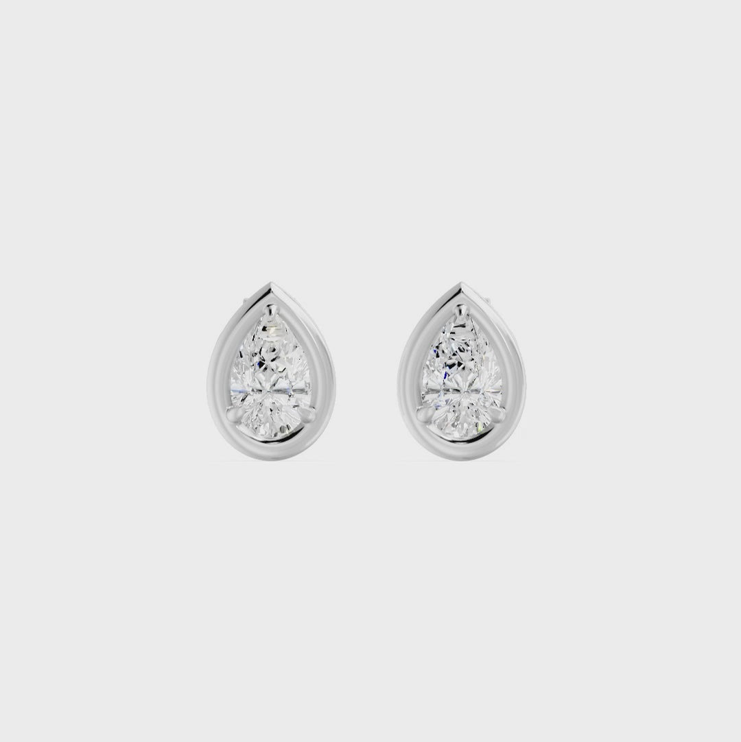 Frame Bezel Pear Solitaire Stud Earrings, lab-grown diamonds, 14K white gold, video
