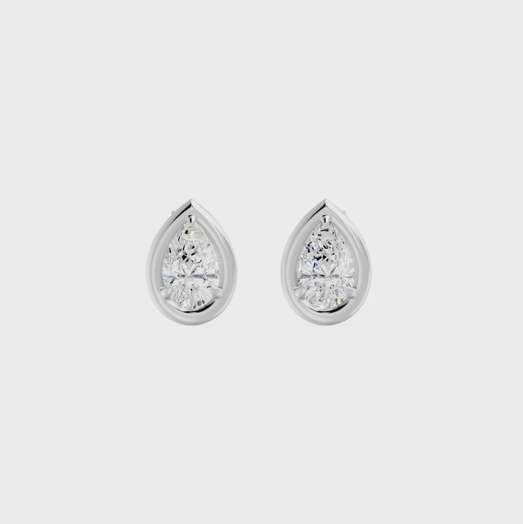 Frame Bezel Pear Solitaire Stud Earrings, lab-grown diamonds, 14K white gold, video