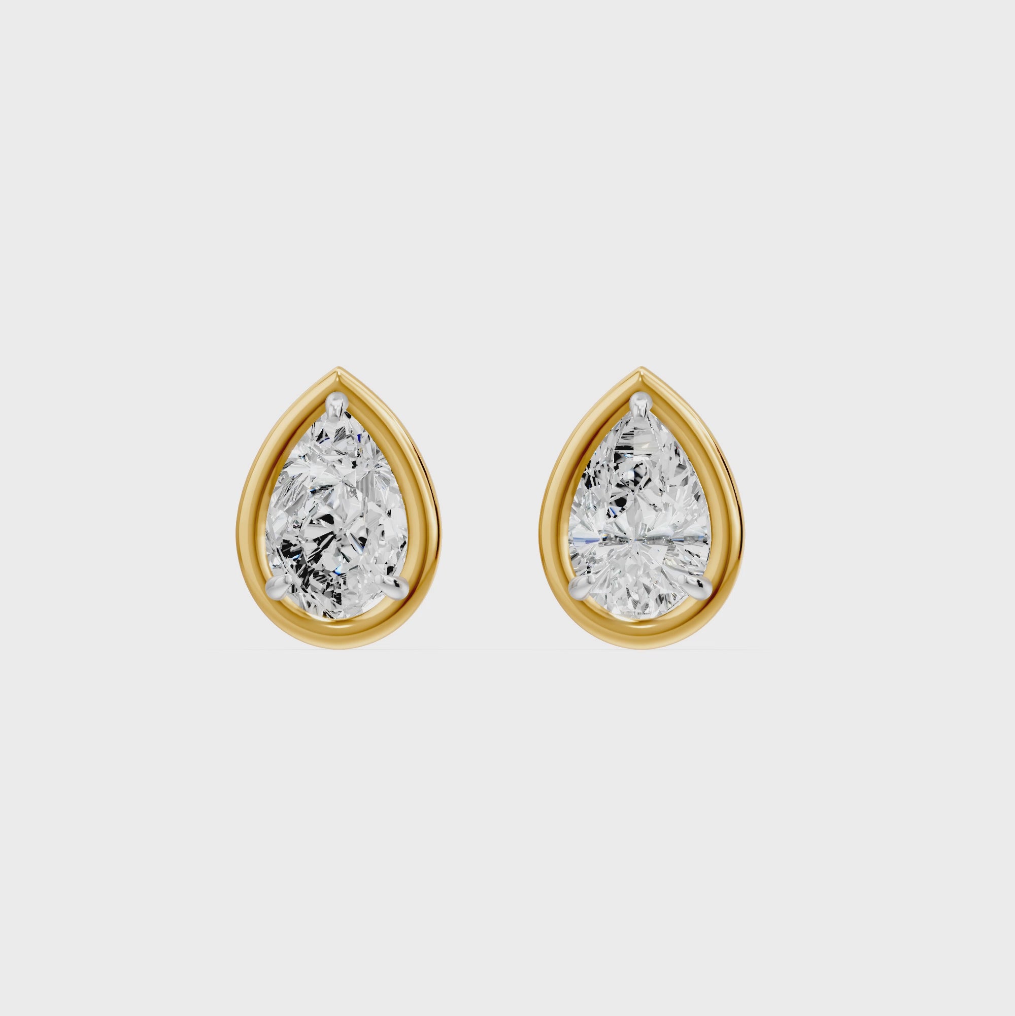 Frame Bezel Pear Solitaire Stud Earrings, lab-grown diamonds, 14K yellow gold, video