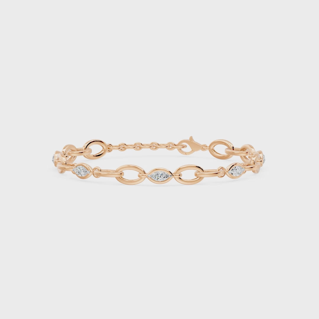 Oval Link Marquise Diamond Five Stone Bracelet, lab-grown diamonds, 14K rose gold, video