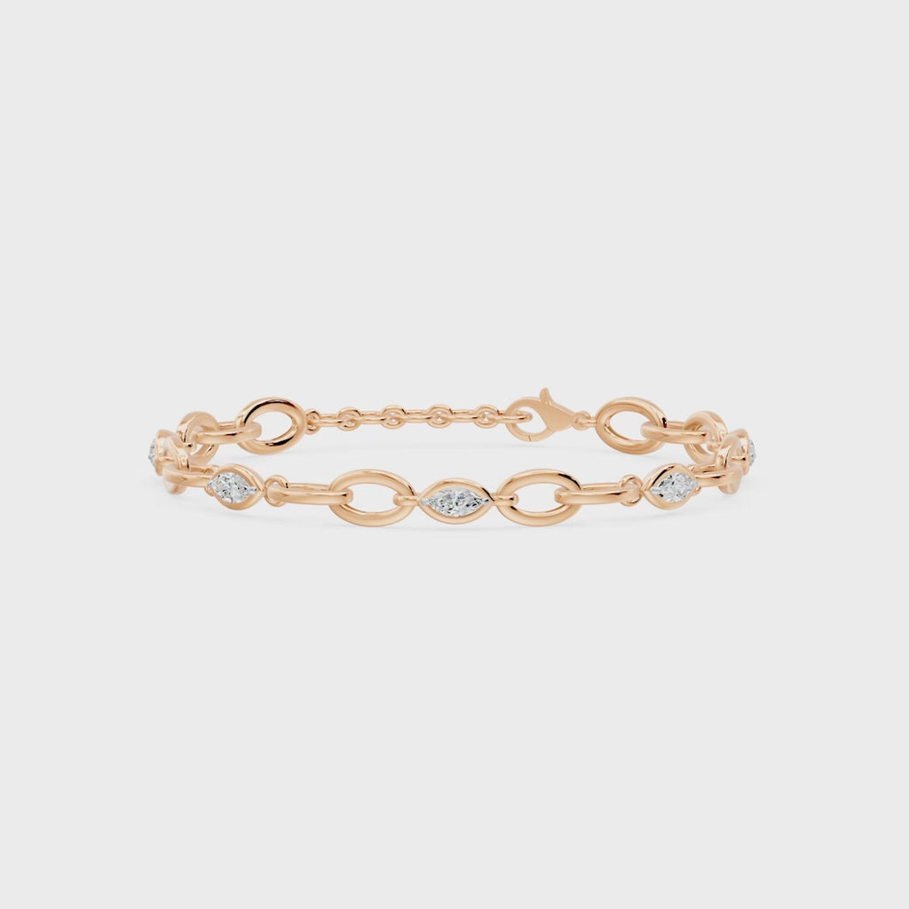 Oval Link Marquise Diamond Five Stone Bracelet, lab-grown diamonds, 14K rose gold, video