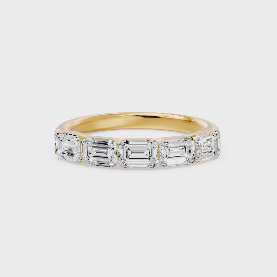 Walking Emerald Cut Five Stone Ring, lab-grown diamonds, 14K yellow gold, video